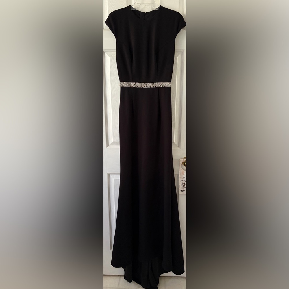 Sherri Hill Black Maxi Dress with Silver Accents